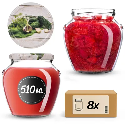 Zdjęcie produktu dla Słoiki do wekowania KADAX 510 ml z zakręcaną pokrywką fi82mm, słoiki z zakręcaną pokrywką, słoiki do wekowania, słoiki do wekowania (ogórki konserwowe, 8 sztuk)