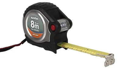 Flexometer mit Supermagnet und LED, 25 mm x 8 m, schwarz