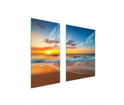 Produktbild von Herdabdeckplatten 2 teilig 75x52 Glaskeramikkochfeld Abdeckung Glas Schneidebrett Strand Sonne