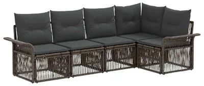 Immagine prodotto di Set di divani da giardino vidaXL, 5 pezzi, grigio, in rattan sintetico