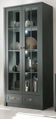 Produktbild von Vitrine "Forres" in grün Landhaus Wohn- und Esszimmer Vitrinenschrank 90 x 197 cm