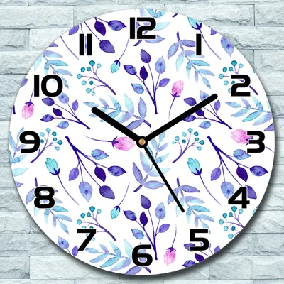 Produktbild von Wanduhr aus Glas Rund fi 30 Blau Blüten lila Quarz Deko Schlafzimmer Büro