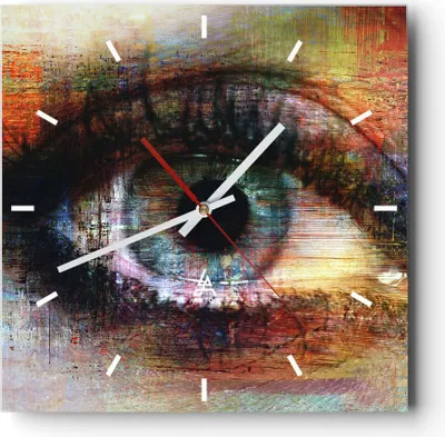 Produktbild von Wanduhr - Quadrat - Glasuhr - Auge Abstraktion - 40x40cm - Schleichendes Uhrwerk - Lautlos - zum Aufhängen bereit - Dekoration Modern - Wanddekoration aus Glas - C3AC40x40-3518