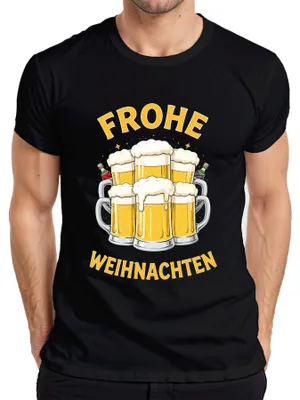 Produktbild von FROHE WEIHNACHTEN Weihnachtsbier Bierkrug Bierliebhaber Geschenk Herren T-Shirt, Schwarz, XXL
