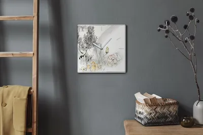 Produktbild von Coloray Hodiny Unikátní 30x30 cm  Tiché hodiny Pro obývací pokoj a kuchyň Nástěnné hodiny Plátno Bílé ručičky hodin - Květiny motýl
