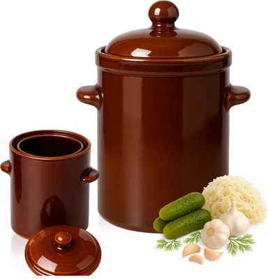 Zdjęcie produktu dla SuperButelki - Garnek ceramiczny hermetyczny kamionka 5 l Kamionka 5000 ml na kapustę, ogórki z pokrywką