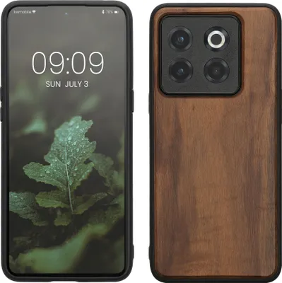 Produktbild von kwmobile Hülle kompatibel mit OnePlus 10T 5G Hülle - Holz Case - stoßfestes Handy Cover - TPU Handyhülle in Dunkelbraun