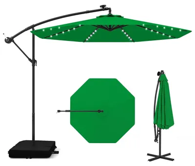 Produktbild von KOMFOTTEU Sonnenschirm Ø 300 cm mit Sandsack, Ampelschirm mit LED-Solar-Beleuchtung, UV-Schutz, Terrassenschirm mit Kurbel, Marktschirm Gartenschirm für Pool, Rasen & Garten, Grün