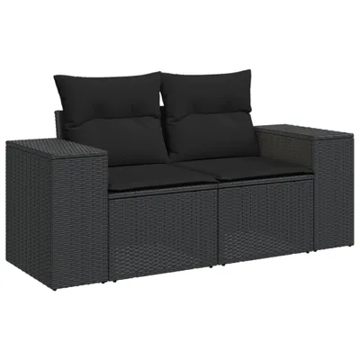 Zdjęcie produktu dla vidaXL Sofa ogrodowa z poduszkami 2-osobowa z czarnego polirattanu