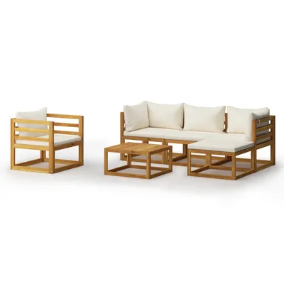 Produktbild von vidaXL 6-tlg. Garten-Lounge-Set mit Auflagen Creme Massivholz Akazie