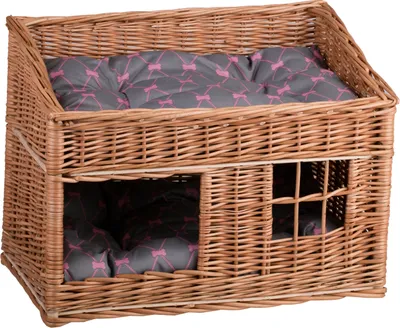 Image de Niche rectangulaire pour chats couleur naturelle Panier pour chats en osier 56X36 H32/42 CM