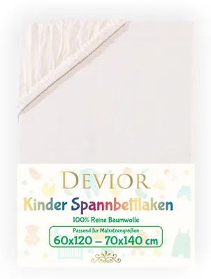 Produktbild von Devior Jersey Kinder Spannbettlaken 60x120 - 70x140 cm natur Bettlaken 100% Baumwolle bis 12cm Matratzenhöhe Gummizug