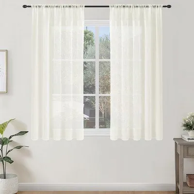 Imagen del producto de Azomor® Elegantes cortinas blancas para ventanas pequeñas, con cordones para atar