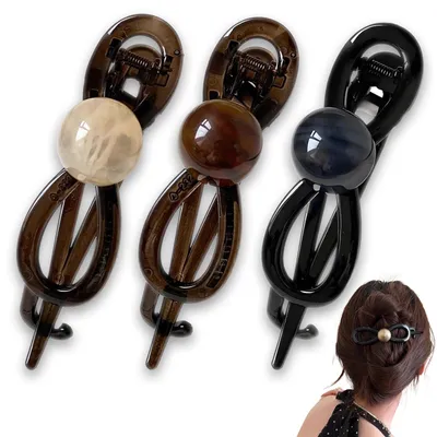 Image de 3 barrettes en forme de banane, barrettes plates, barrettes pour femmes aux cheveux fins, barrette en forme de banane, convient aux cheveux longs, bouclés ou lisses, (curry, gris, beige) (noir 1)
