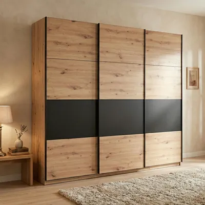 Immagine prodotto di Dmora Guardaroba Grande Miggiano 263x224h cm Marrone Rovere Nodi, Appendiabiti 6 Ripiani