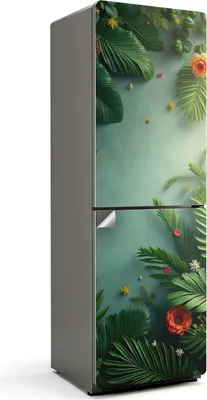 Produktbild von Tropische Blätter und Blüten – Kühlschrank Aufkleber – Klebefolie Kühlschrank – Kühlschrank Dekor – Kühlschrankfolie selbstklebend – Küchen Dekoration – 60x180 cm