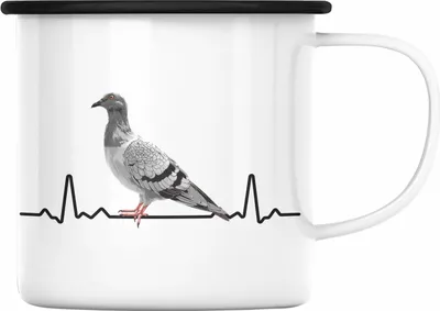 Produktbild von Trendation - Taubenzüchter Herzschlag Geschenk Zaubenzucht Zubehör Tauben Emaille Tasse Lustiger Spruch Taubenflüsterer Taubenliebhaber Becher (Schwarz)