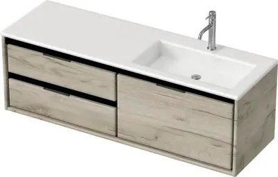 Produktbild von Sanox Badmöbel-Set Loft BxHxT 140,5 x 47 x 45,5 cm Frontfarbe craft oak mit Waschtisch Mineralguss weiß Griff chrom 8475