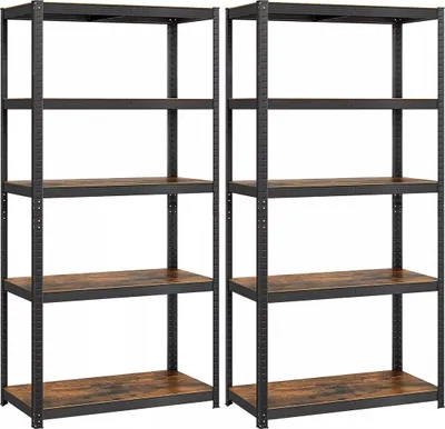 Productafbeelding van And OutdoorMatch Lagerrekken Jakayla - Zware belastingrekken - Set van 2 - 40 x 90 x 180 cm - Draagvermogen tot 875 kg - Rekken - Steekrekken - Versterkt stalen frame - 5 verstelbare planken - Zwart