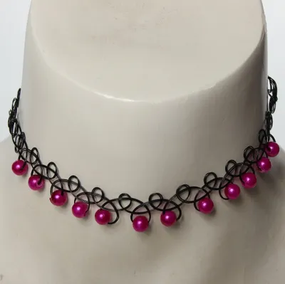 Produktbild von Tattoo Halsband mit Perlen Pink