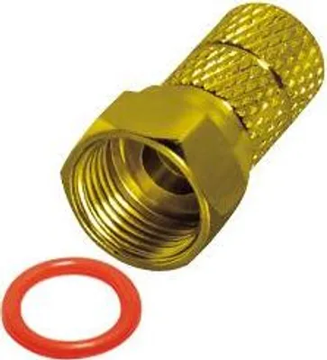 Produktbild von Twist-on f-Stecker Länge 18 mm, Drall-ø 6,6 mm, goldfarben, für Kabel-ø: 6,8 mm / kh 9, kh 21, khq 11n-ø 6,6 mm, Drall-ø 6,6 mm,