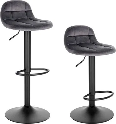 Obrázek produktu pro Kuchyňské židle – s opěrkou – ergonomické barové židle – do kuchyně – tmavě šedé – výškově nastavitelné – sada 2 ks – výška 62–83 cm – samet
