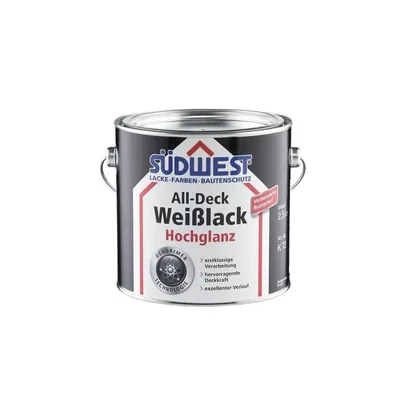 Produktbild von Südwest All-Deck Weißlack K 72 Hochglanz für innen & außen 9111 Weiß 2,5 Liter
