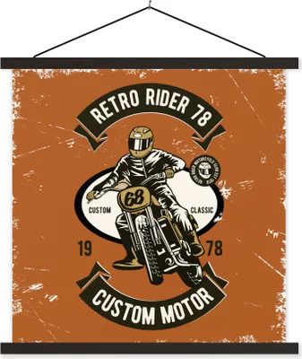 Produktbild von MuchoWow® Textilposter Motorrad - Mann - Retro 90x90 cm mit schwarzem Rahmen - Magnetisches