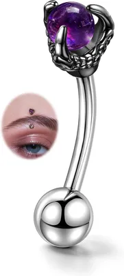 Imagen del producto de Piercing para cejas, barra curva de 16G, 8 mm, con incrustación de piedra natural ahumada