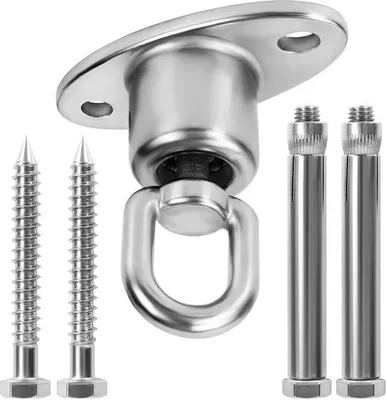 Productafbeelding van Unyqoos® Deckenhaken, 360° draaibaar, van roestvrij staal – Deckenhaak voor zware lasten, 540 kg, inclusief schroeven en pluggen, plaat 85x40x80 mm, oog 18/34 mm