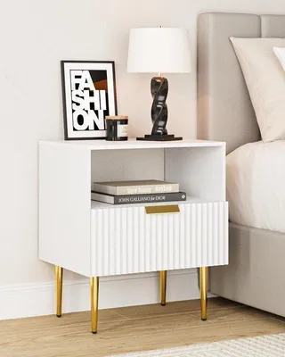 Produktbild von Famanu Nachttisch mit 1 Schublade und goldenen Füßen - 50x40x60 cm