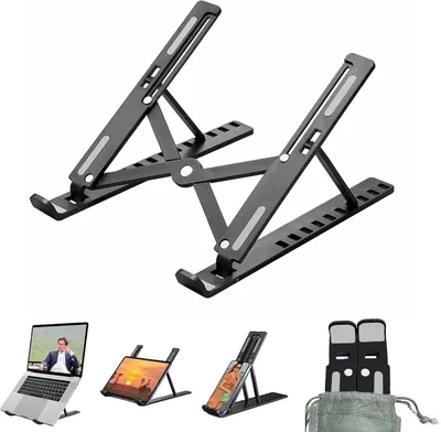 Produktbild von Aluminium Laptop Ständer Faltbar, Verstellbar in 7 Winkeln, Notebook und Tablet Halterung, Rutschfest für 8-16 Zoll