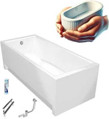 Image de ECOLAM Baignoire rectangulaire Tami 150x70 cm + tablier | isolation ecoThermoPro | vidage et trop-plein automatique | pieds et silicone
