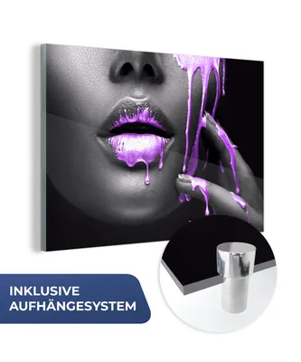 Obrázok produktu pre MuchoWow® Sklenené obrazy - Obrazy na stenu - Foto na skle Rty - fialové - čierne 60x40cm Nástenná dekorácia zo skla - akrylový sklenený obraz - akrylové obrazy