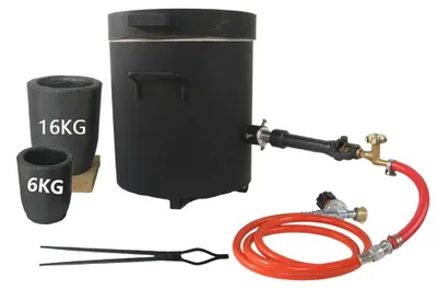 Immagine prodotto di Fornace per fusione dei metalli - Modello F616KB-1 - Capacità: 16 kg - Bruciatore singolo - 2 crogioli - Adatta per oro, argento e alluminio