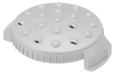 A close-up, isolated shot of a gray appliance part.