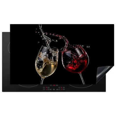 Produktbild von KitchenYeah© Herdabdeckplatte Rotwein - Weißwein - Glas - Schwarz , 90x52cm, Küche Deko, Glaskeramikkochfeld Herdabdeckung, Abdeckplatte fùr Kochfeld