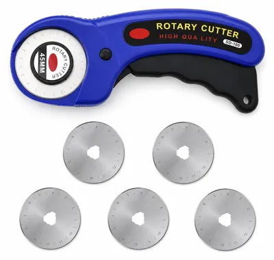 Produktbild von Rollschneider - 45mm Rundklinge mit 5 Ersatzklingen - für Stoff, Leder und Näharbeiten - Blau