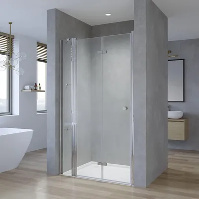 Produktbild von Faltbar Duschtür 115x187 cm, Nischentür Duschabtrennung mit Eckregale, Duschkabine Einzelfalttür Drehfalttür ESG-Sicherheitsglas 5mm