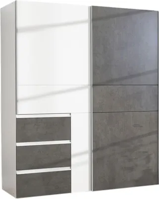 Produktbild von Kleiderschrank Schwebetürenschrank weiß - grau 170 cm 2-türig - WINN - Die Möbelfundgrube