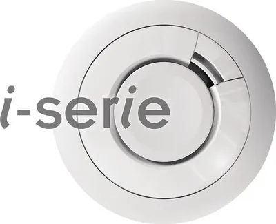 A white, circular smoke detector with the text "i-serie" overlaid on the left side.