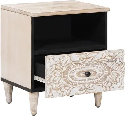 Imagen del producto de Conjunto de 2 mesitas de noche de madera maciza, color blanco, 40x33x46 cm