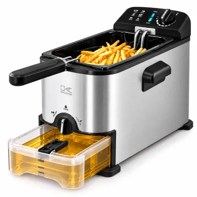 Produktbild von Fritteuse 2000 W 3 L mit Ölfiltersystem, Ölauffangbehälter, Temperaturregler, herausnehmbarem Frittierkorb, Edelstahl KALORIK FT1012F