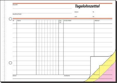 Produktbild von Formularbuch Tagelohnbuch A5 quer selbstdurchschreibend VE=5x3x40 Blatt