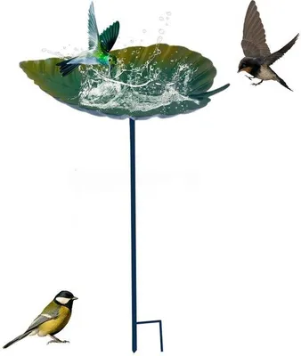 Immagine prodotto di Unyqoos® Bagnatura per uccelli e stazione per cibo – Design a foglia 2-in-1, altezza 83 cm, foglia 27x21 cm, ferro robusto con rivestimento protettivo, resistente alle intemperie