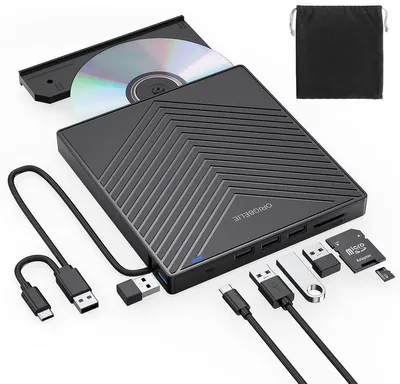 Produktbild von Externer CD/DVD-Brenner 8-in-1 mit USB 3.0/Type-C Hub, Kartenleser, Plug & Play
