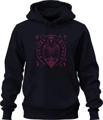 Obrázek produktu pro Viking Raven Norse Mythology Runes Celtic Knot Nordic Uni mikina s kapucí, Navy, L