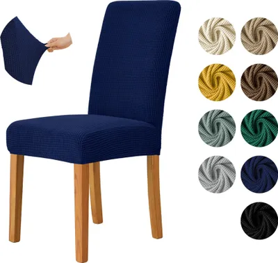 Produktbild von MEBLE ODNOWA, Stuhlhusse, Stuhlbezug, Standardgröße, Jacquard, Navyblau, Karostruktur, elastisch, Stuhlbezüge, Stuhlhussen, maschinenwaschbar