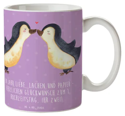 Produktbild von Mr. & Mrs. Panda Tasse 1. Hochzeitstag Papierhochzeit - Lavendeltraum - Geschenk, romantischer Spruch, Hochzeit, Geschenke, Ehejahrestag, Liebe, erster, Kaffeetasse