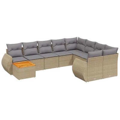 Produktbild von 10-tlg. Garten-Sofagarnitur mit Kissen Beige Poly Rattan
